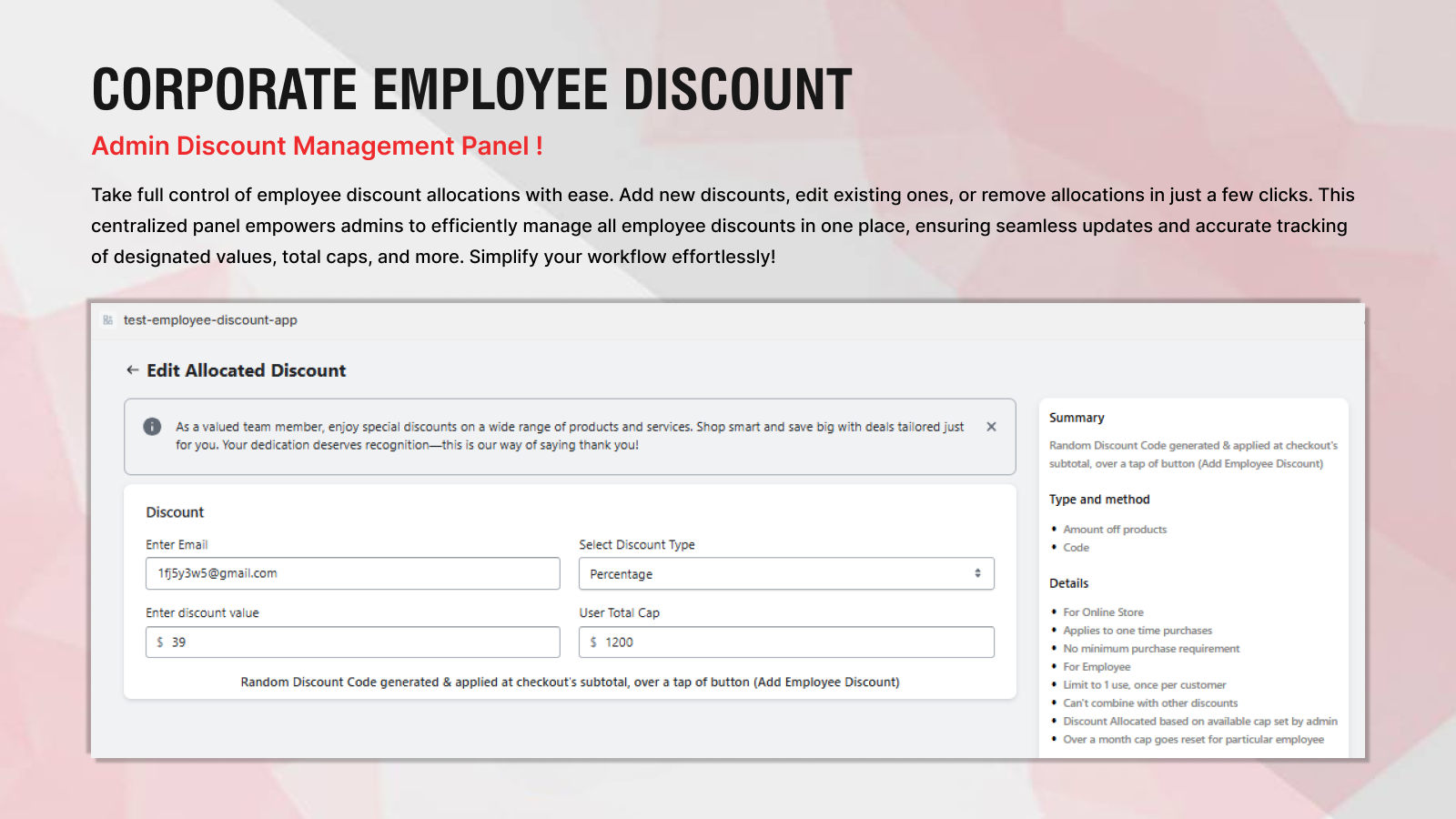 admin panel for employee discount app by Mean3
