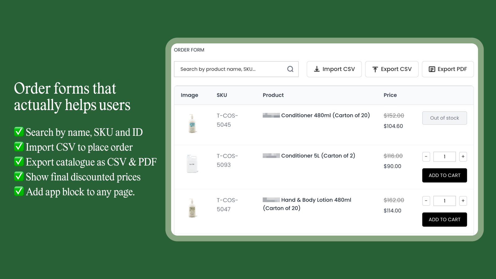 Order form that shows the final prices, create order from csv!