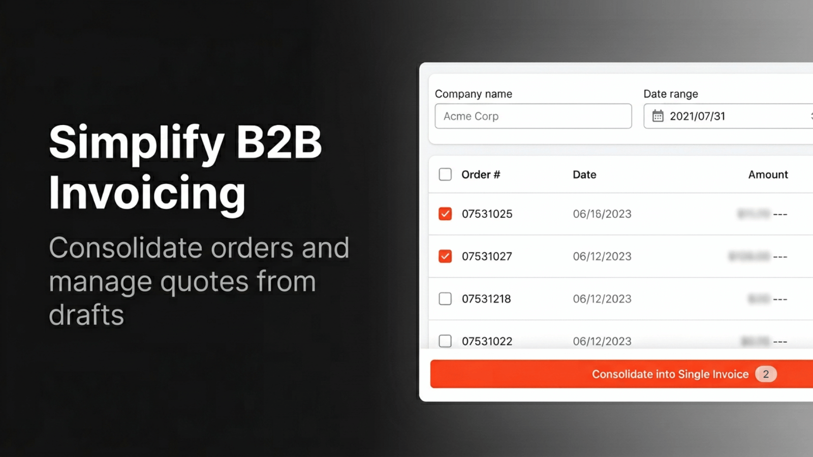 B2B order consolidation dashboard view