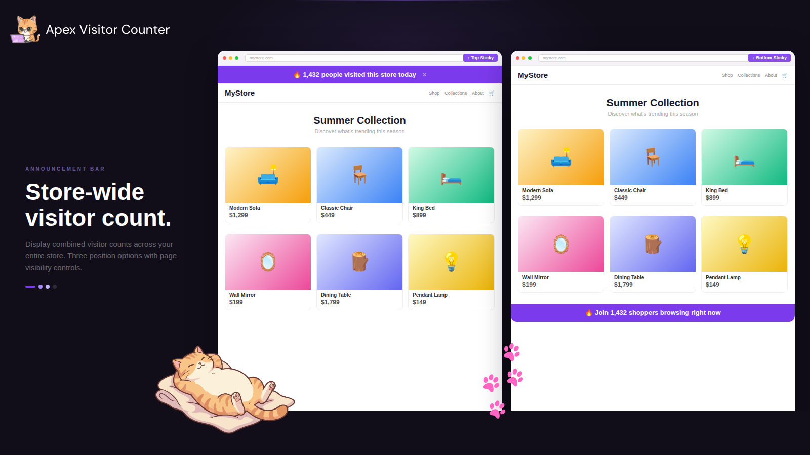 Store-wide announcement bar showing total visitor count