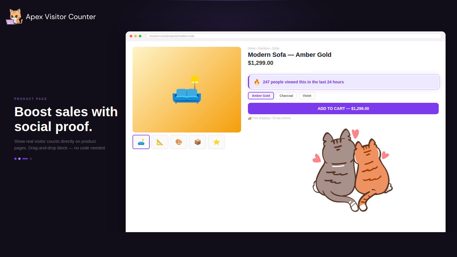 Product page showing live visitor count below price