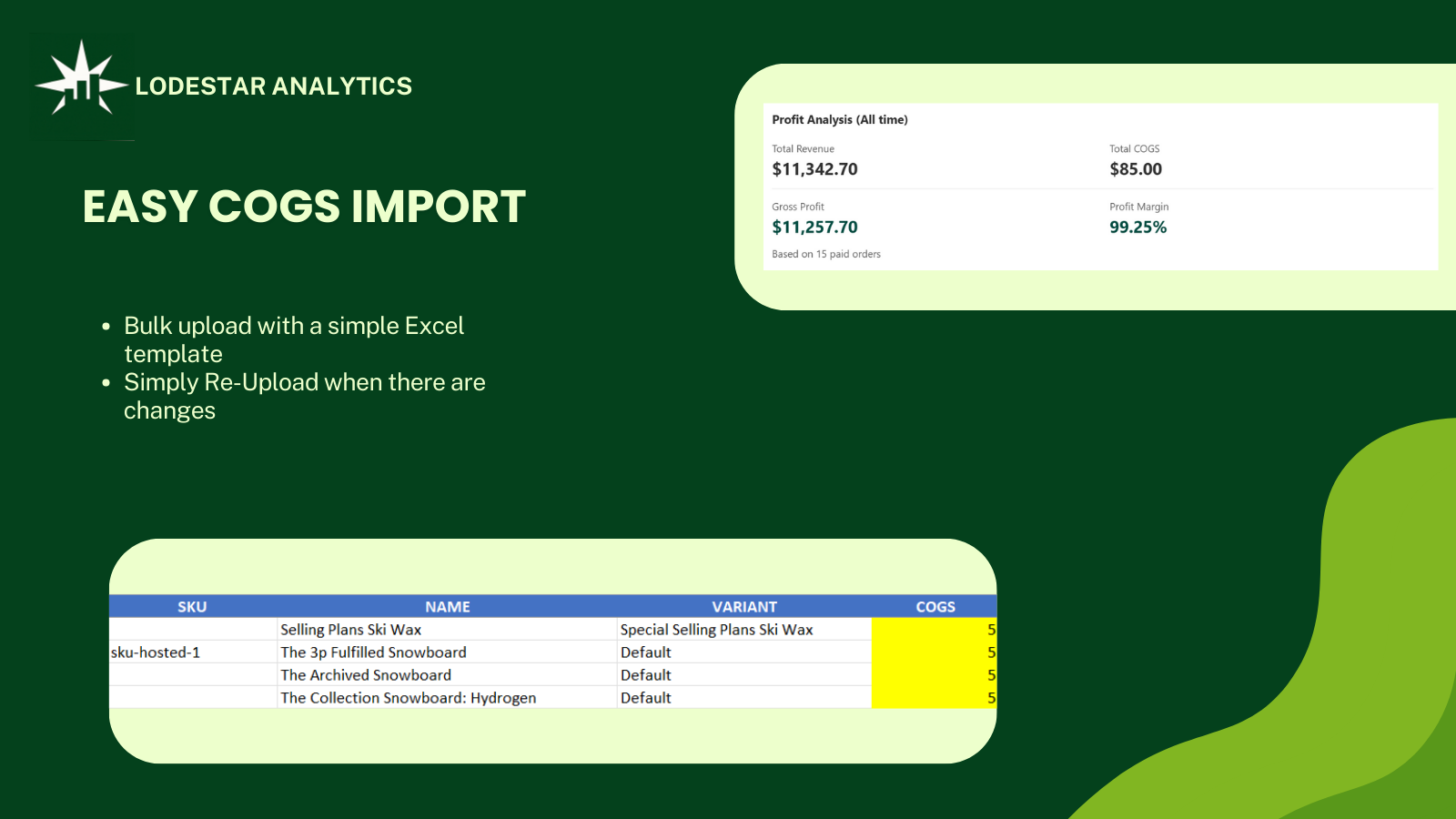 Excel COGS upload template and one-click report export