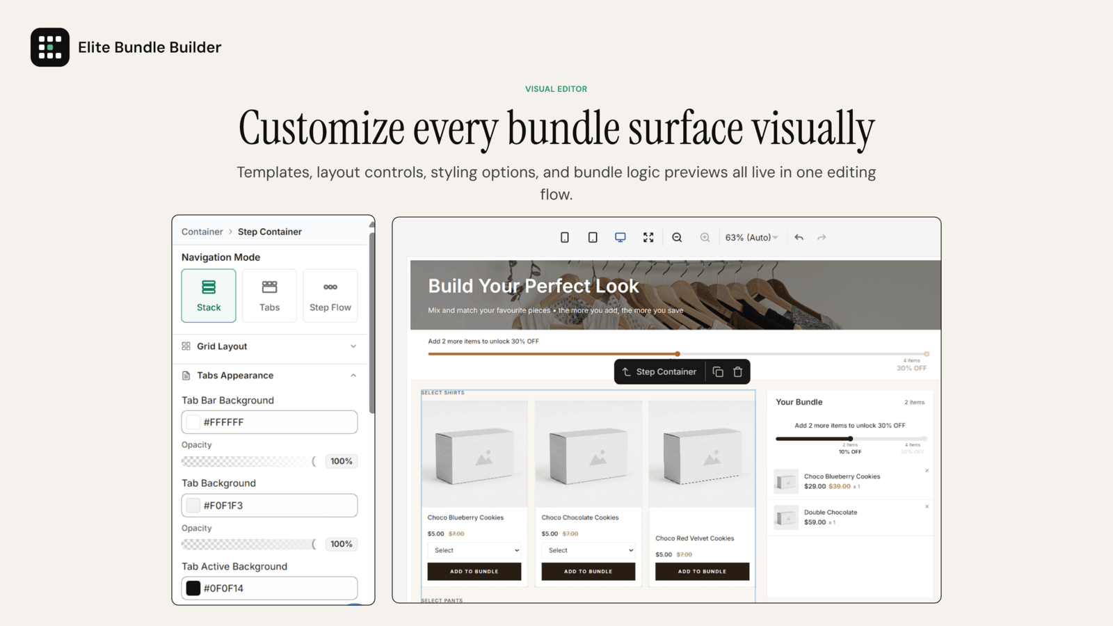 Elite Bundle Builder visual editor with live bundle preview