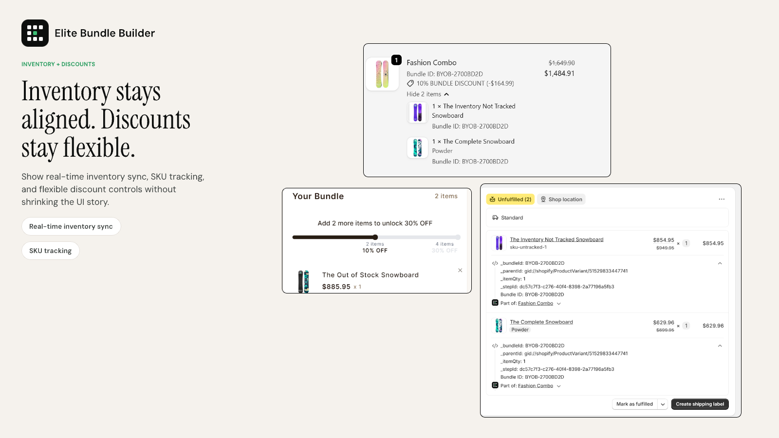 Bundle order with inventory sync and tiered discount UI