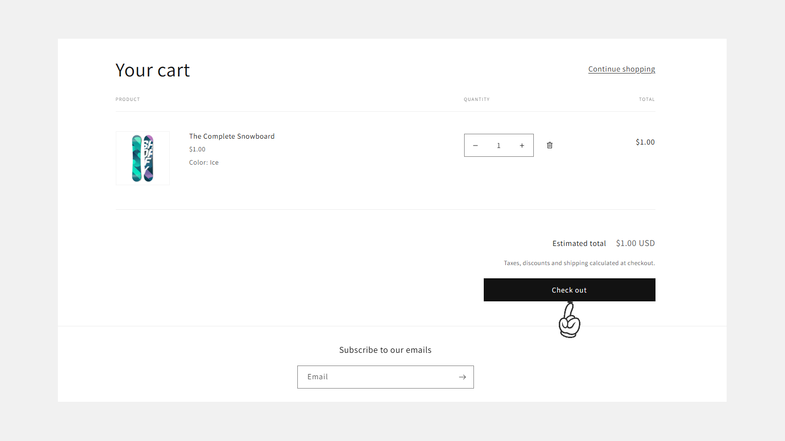 Cart page showing an image hotspot below the Checkout button