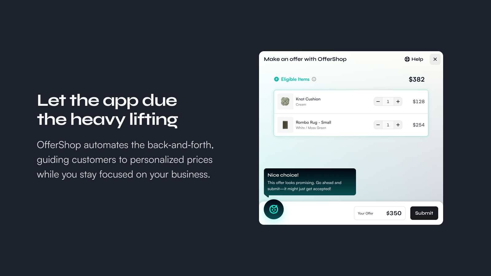 Modal for requesting a custom price offer as a store client