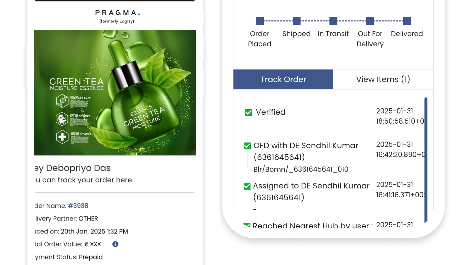 Personalised tracking page with featured offers
