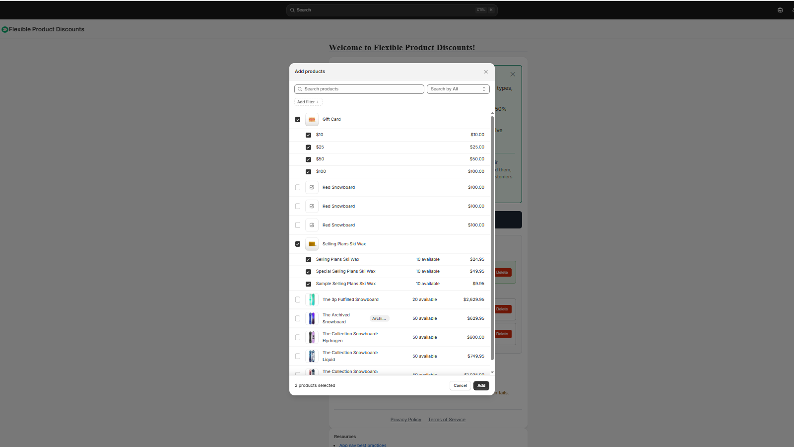 Selecting in individual products by their name