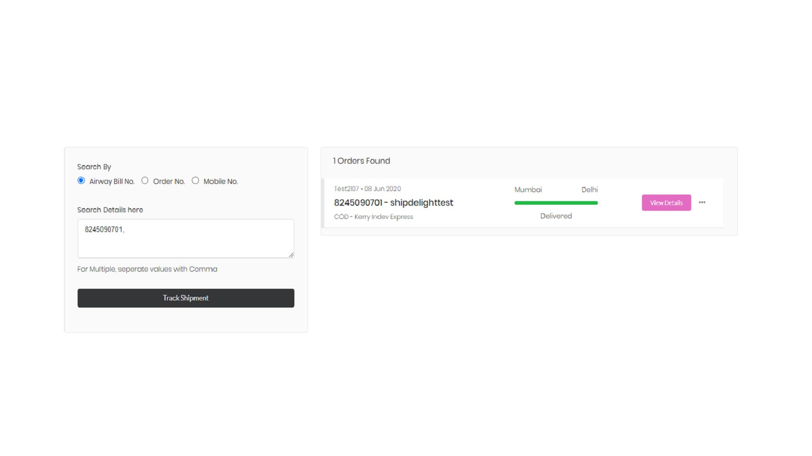Track multiple orders by AWB no, Order no &amp; Mobile no.&nbsp;
