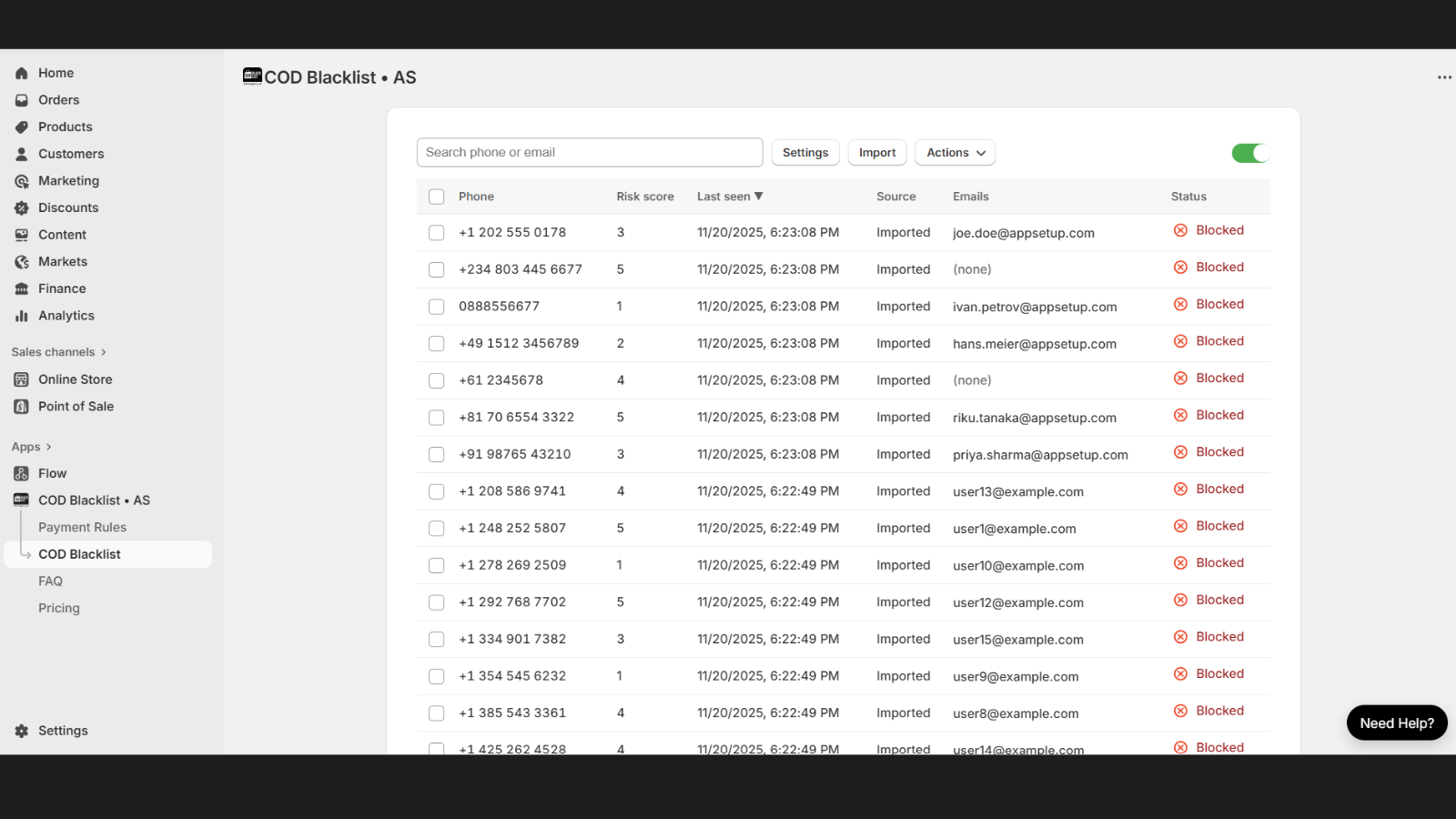 Blacklist customers, prevent fraud