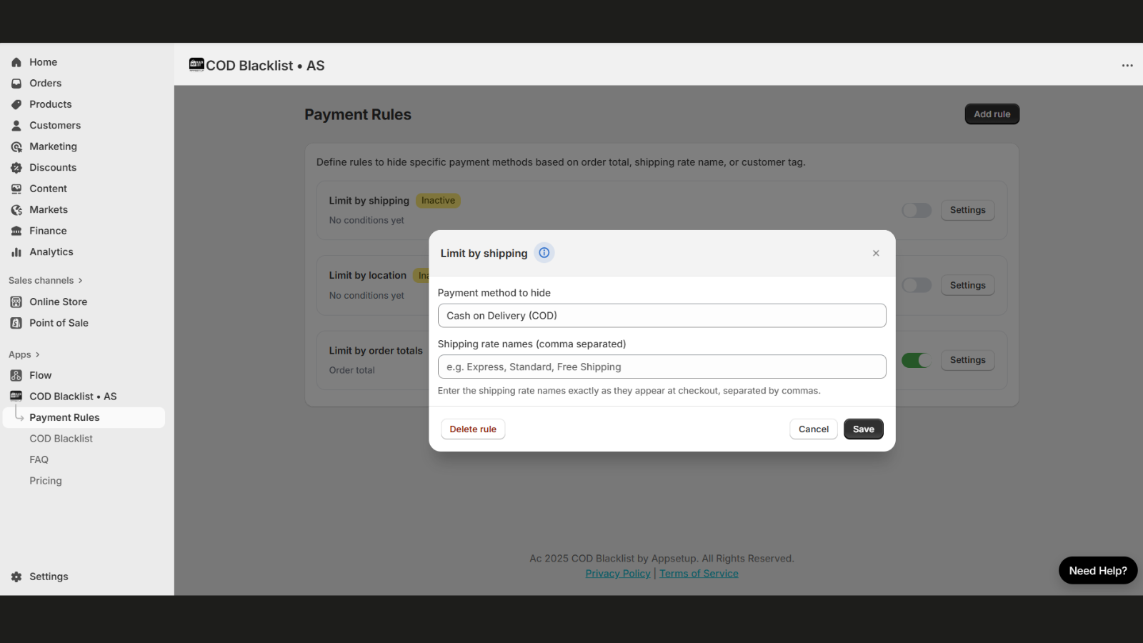Checkout Rules, payment rules