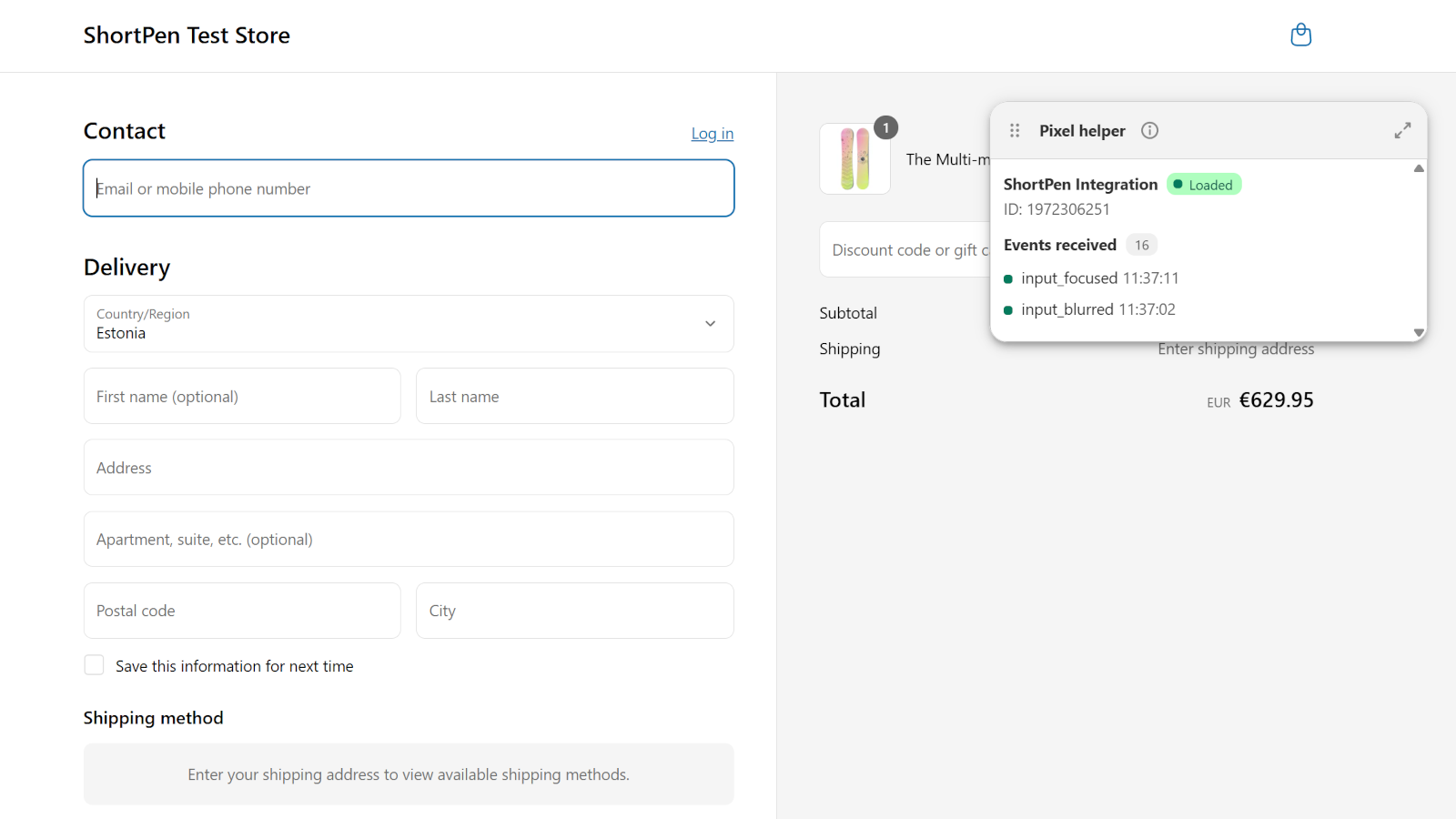 Example of tracked events