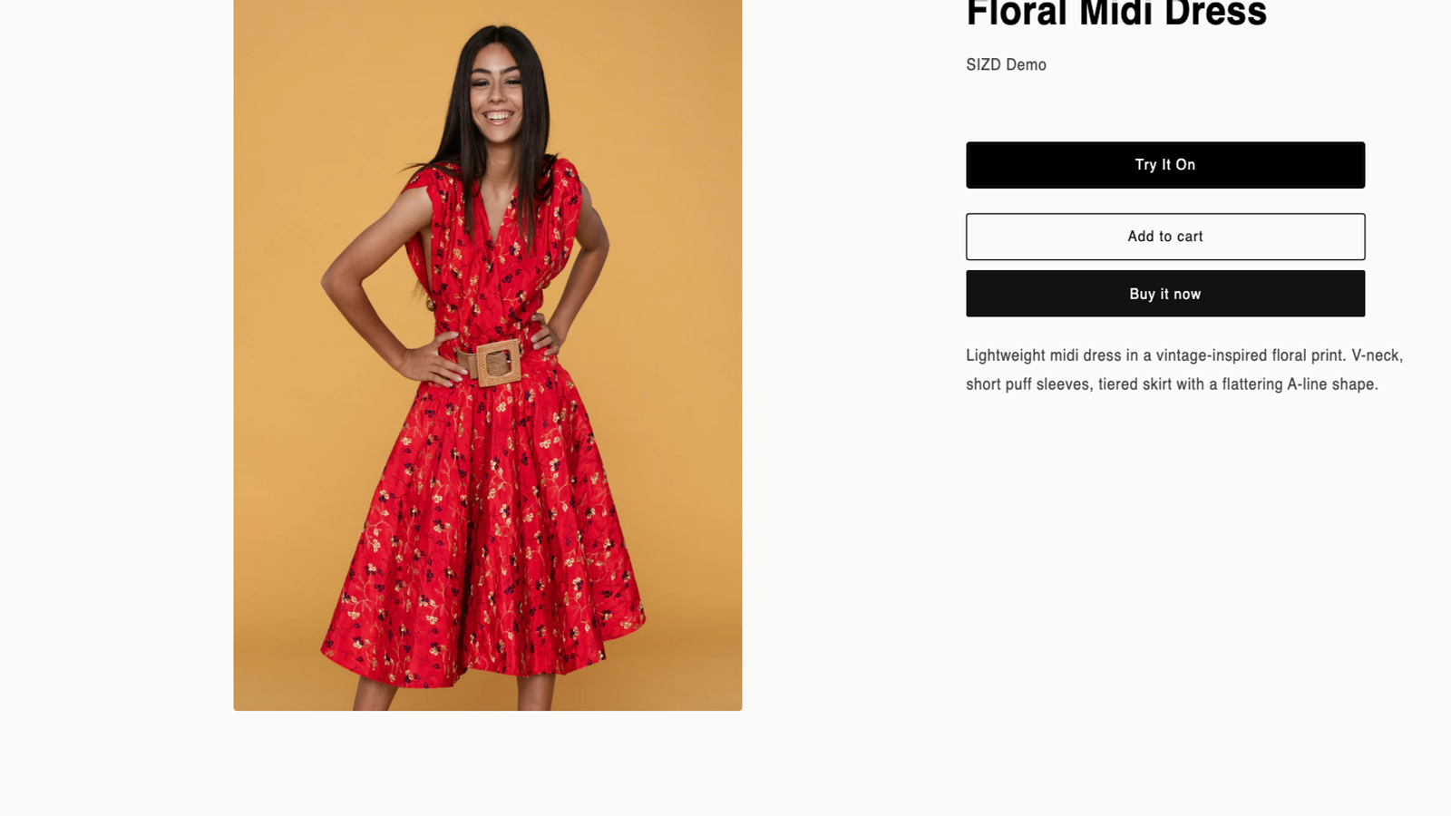 Storefront product page with the SIZD Try It On button