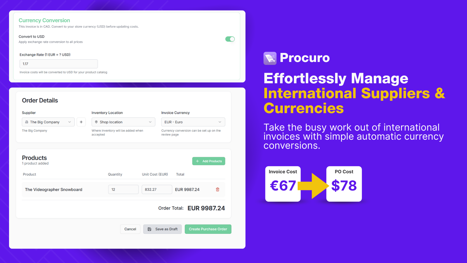 Effortlessly Manage International Suppliers & Currencies