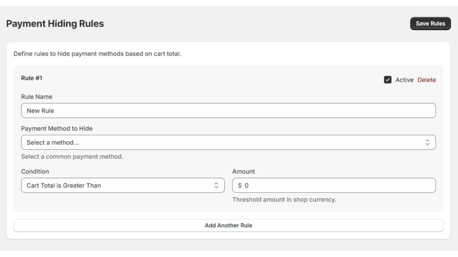 Payment rules options.