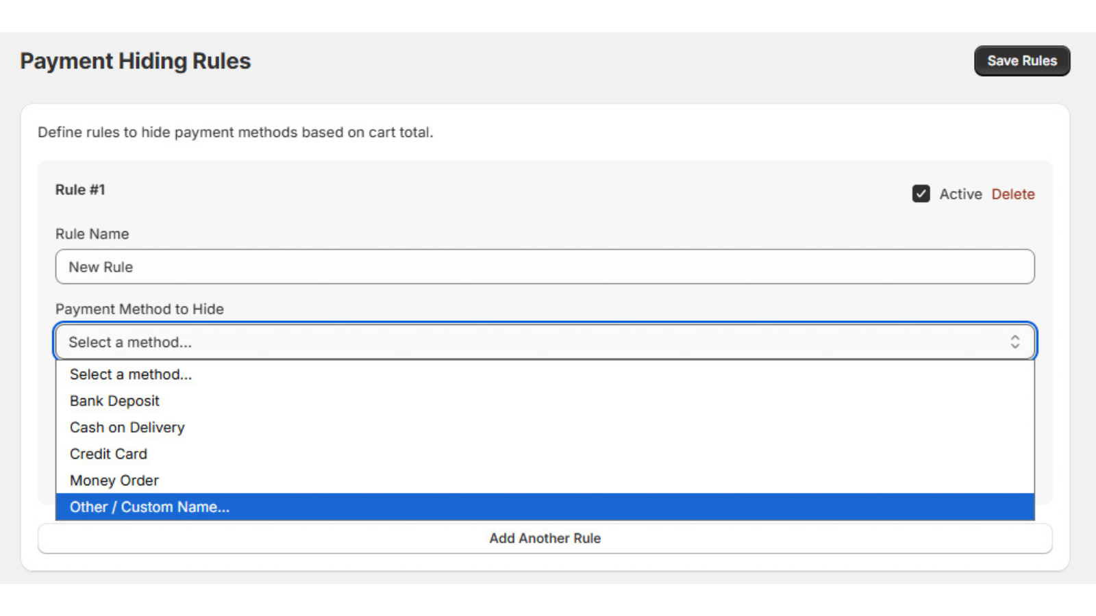 Payment rules options.