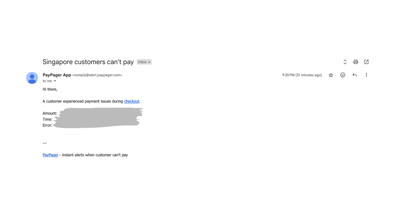 example of an alert email with content
