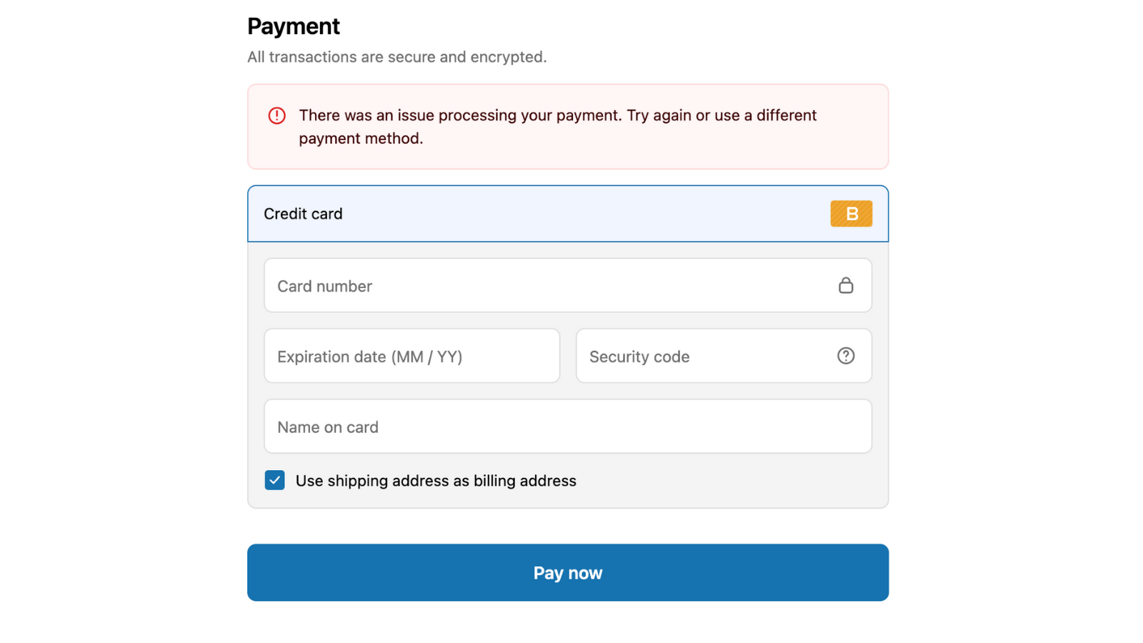 example of a payment error