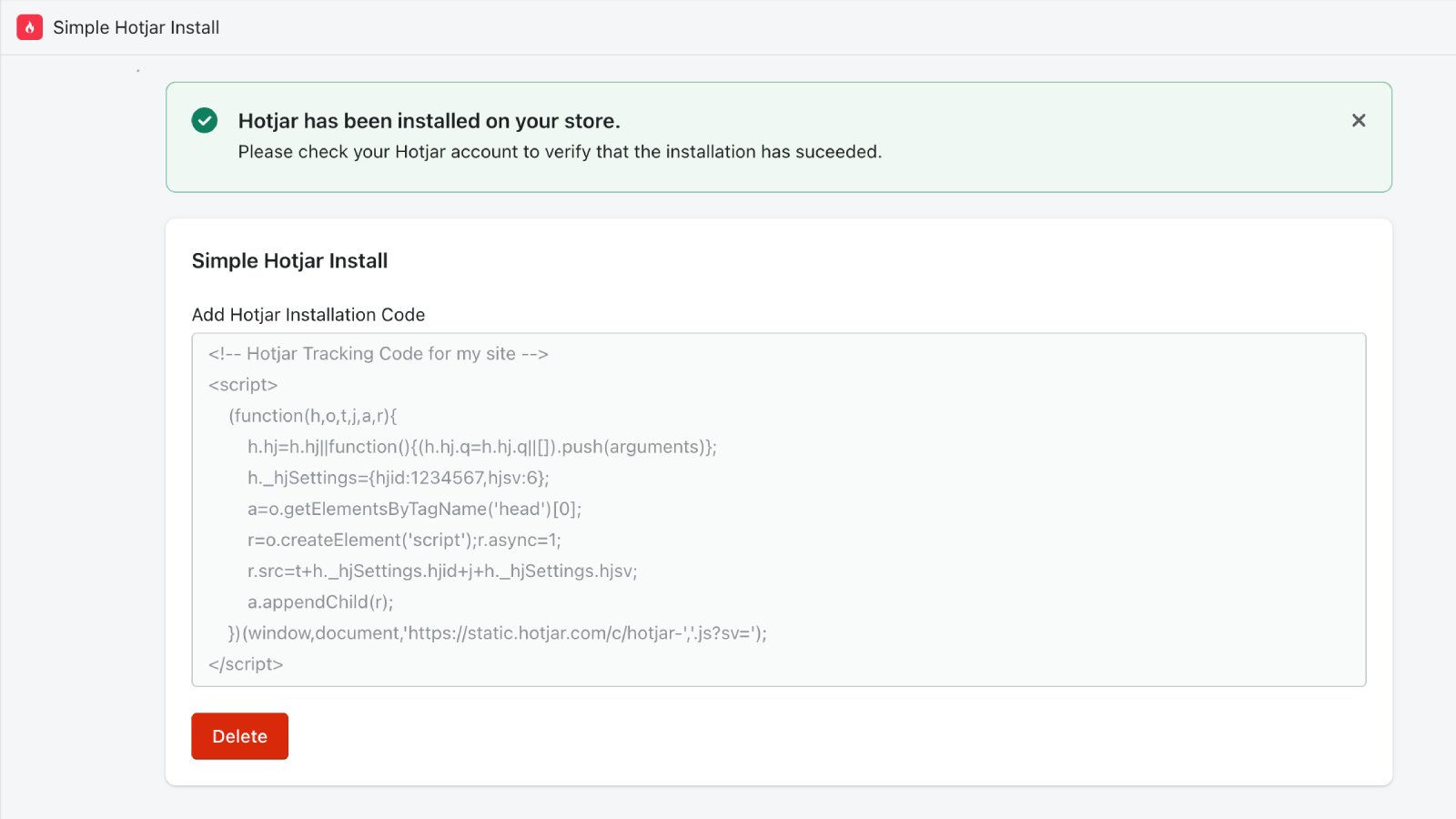 Simple Hotjar Install Backend with Tracking Code