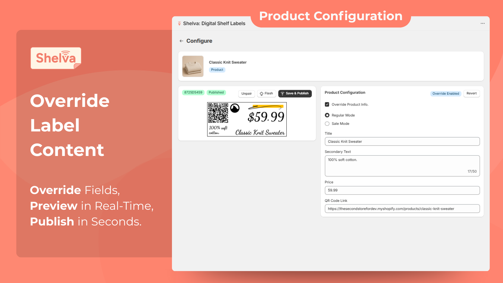 Override fields, Preview in real time, Publish in seconds.