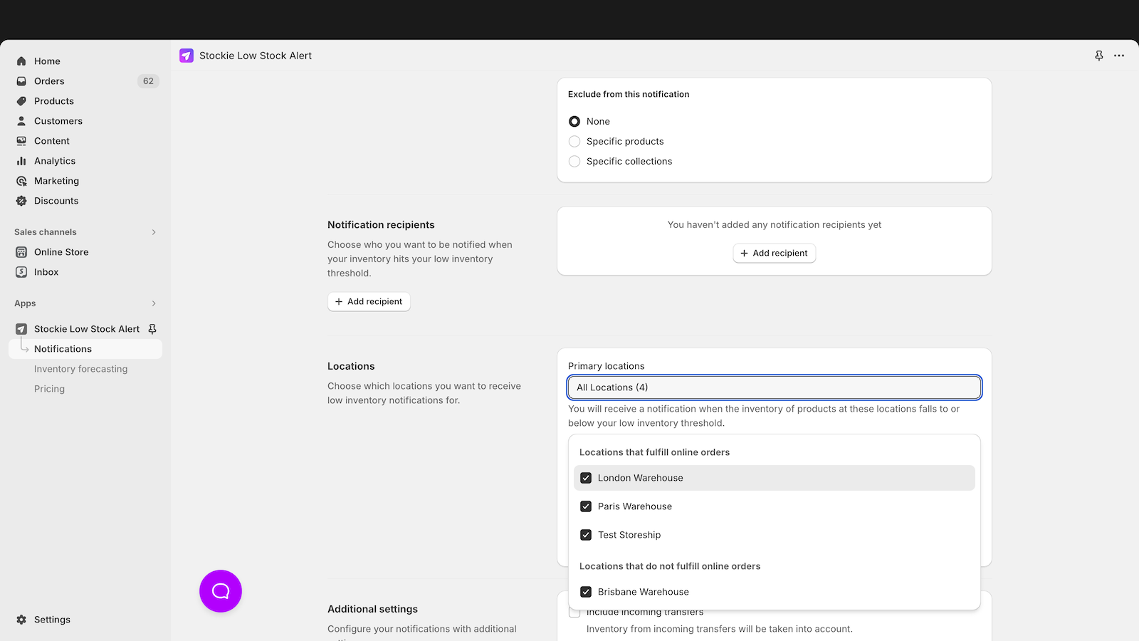 Selecting locations for a notification