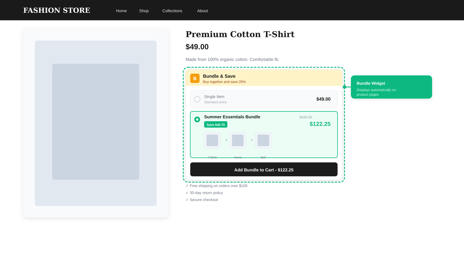Bundle widget displayed on product page with buy together option