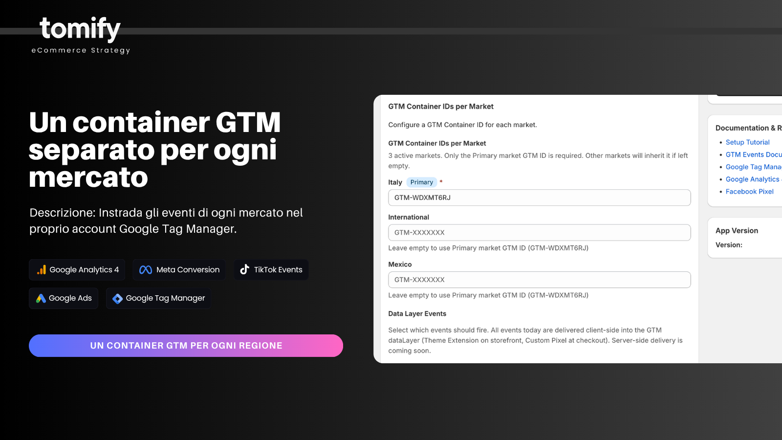 Impostazioni multi-mercato con un container GTM per ogni mercato