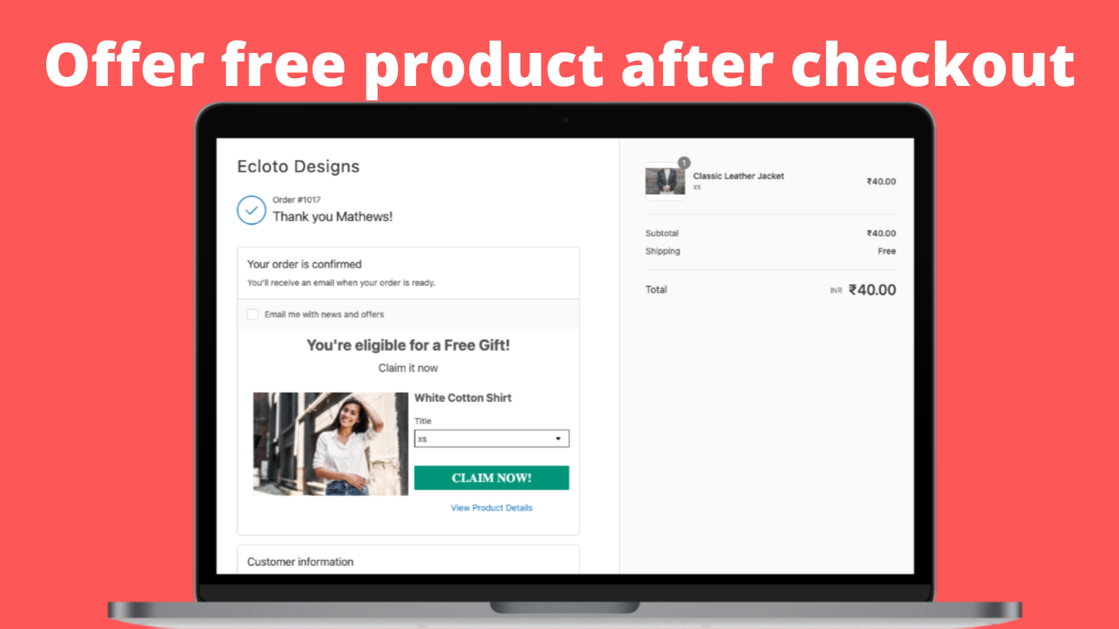 Offer Free Product after checkout