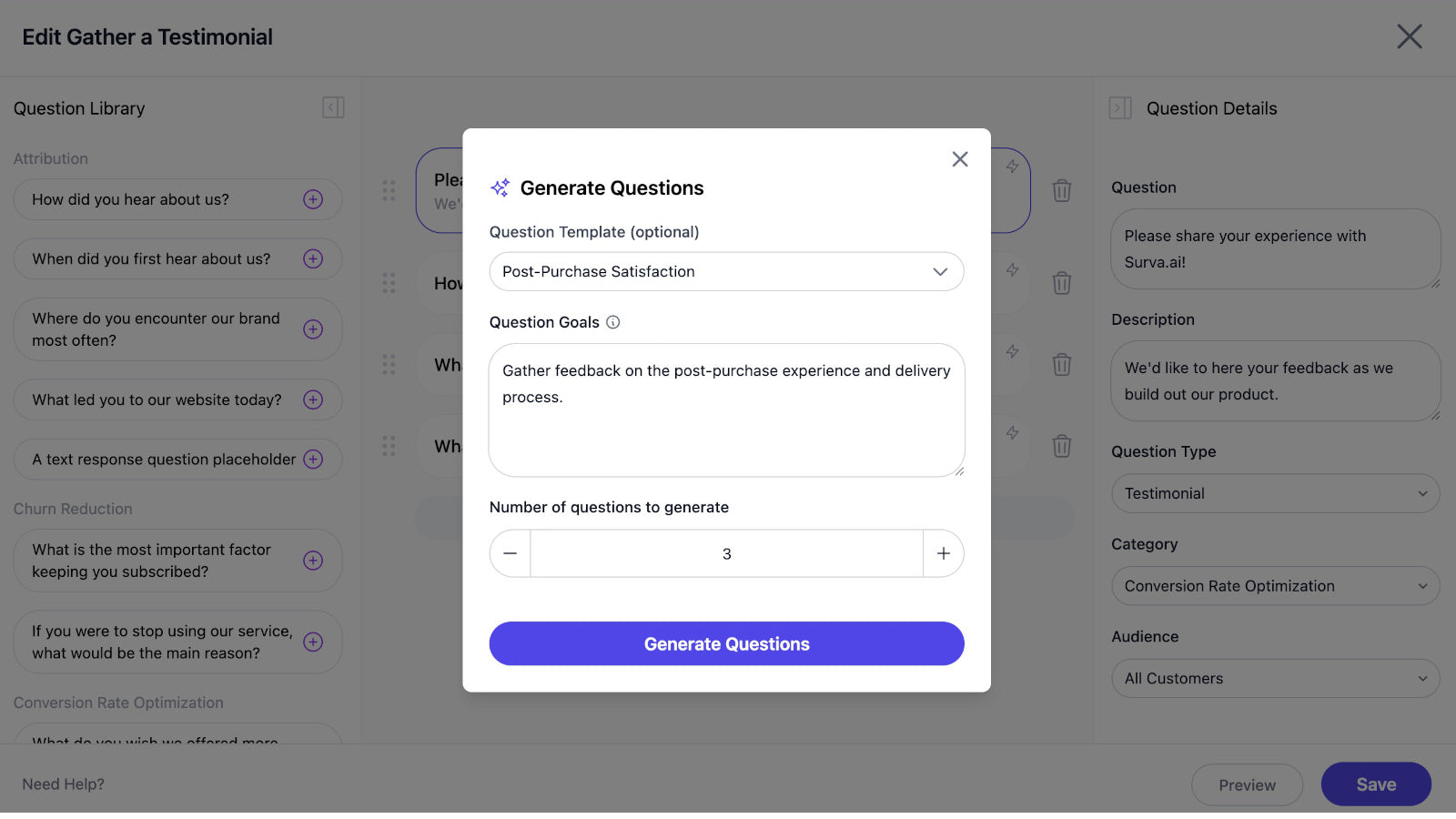 Generate surveys in 1-click with AI