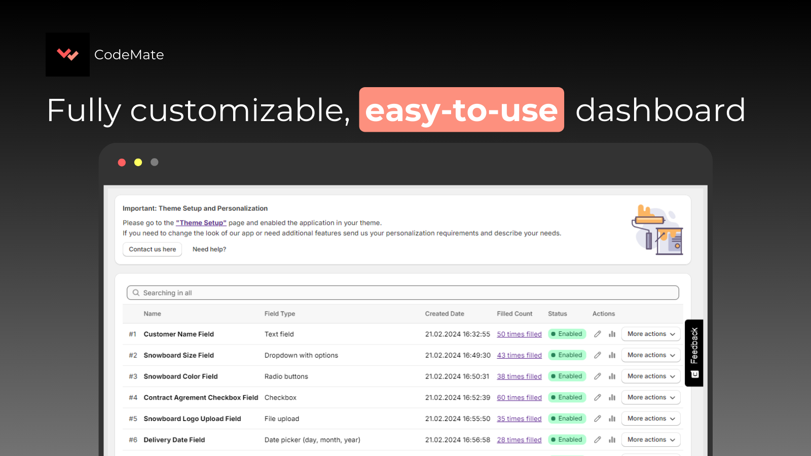 customize fields, variant options, image upload, order field