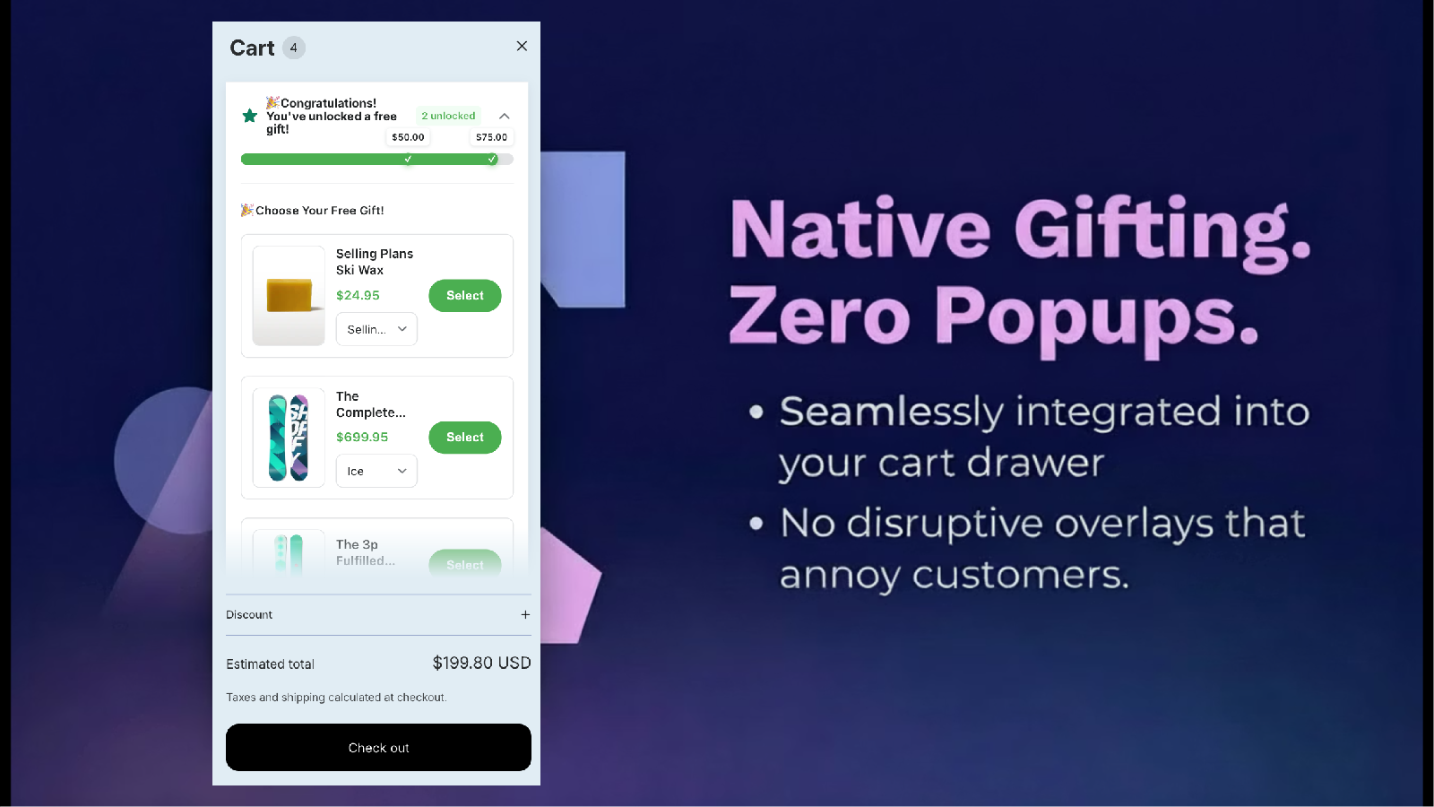 Native gifting. Zero popups.