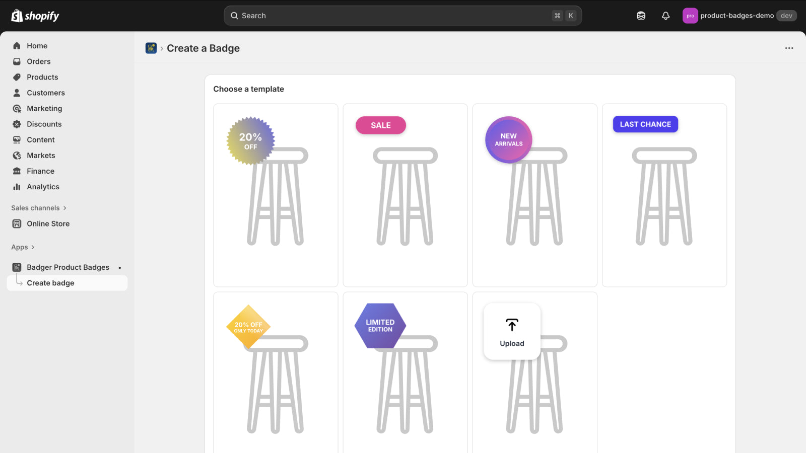 Product Badge Template Selection