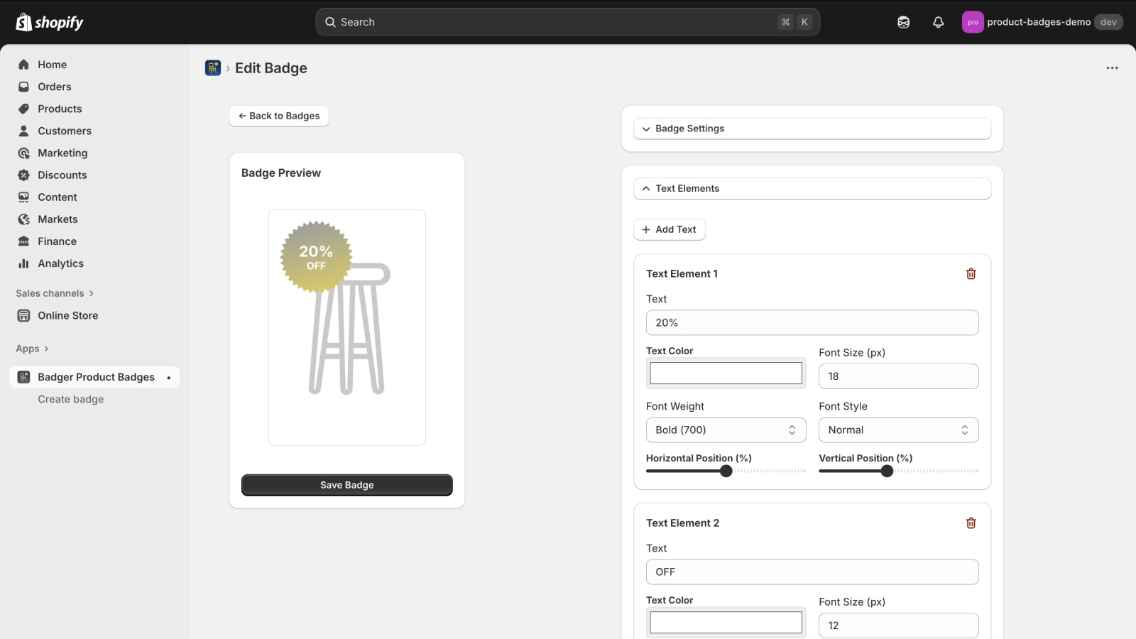 Product Badge Editor