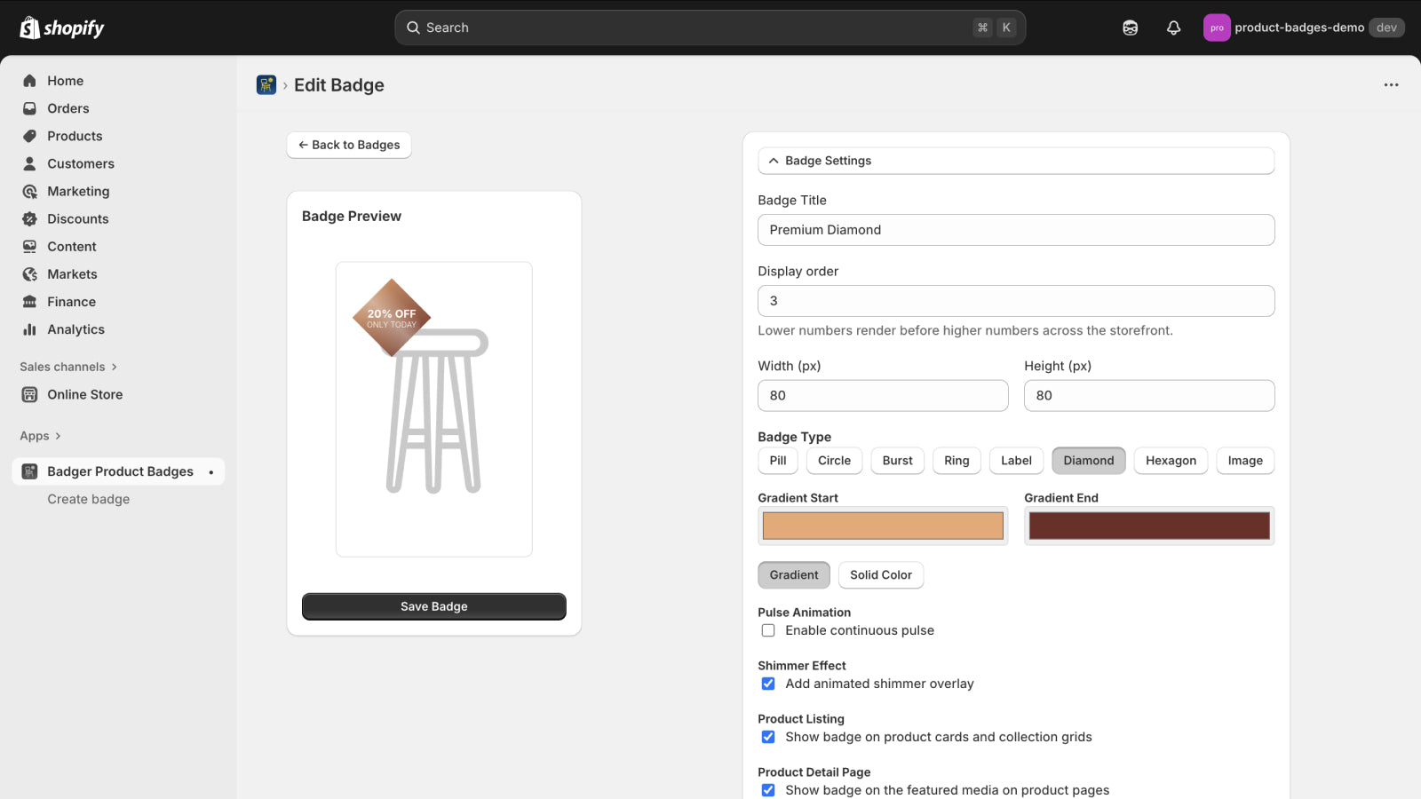 Product Badge Color Selection
