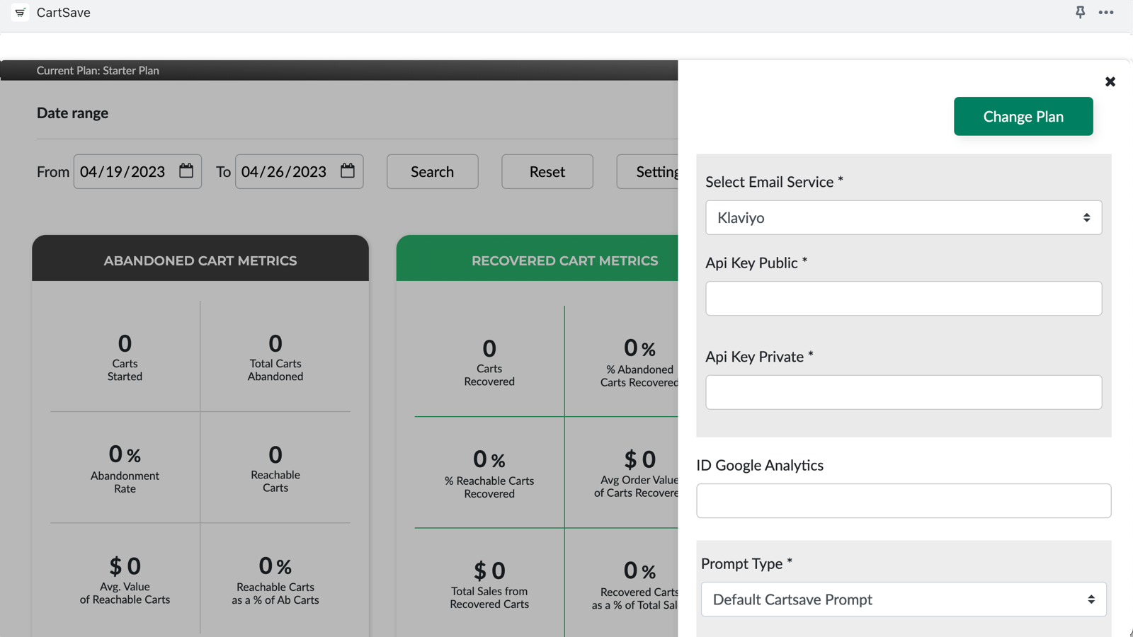 CartSave Settings Panel