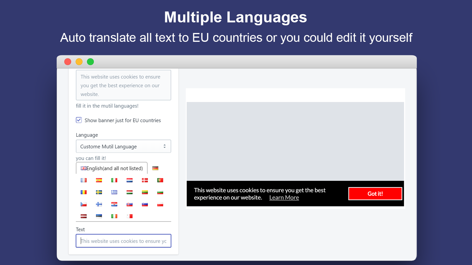 Multiple Languages_Announcement Bar&amp;GDPR Consent