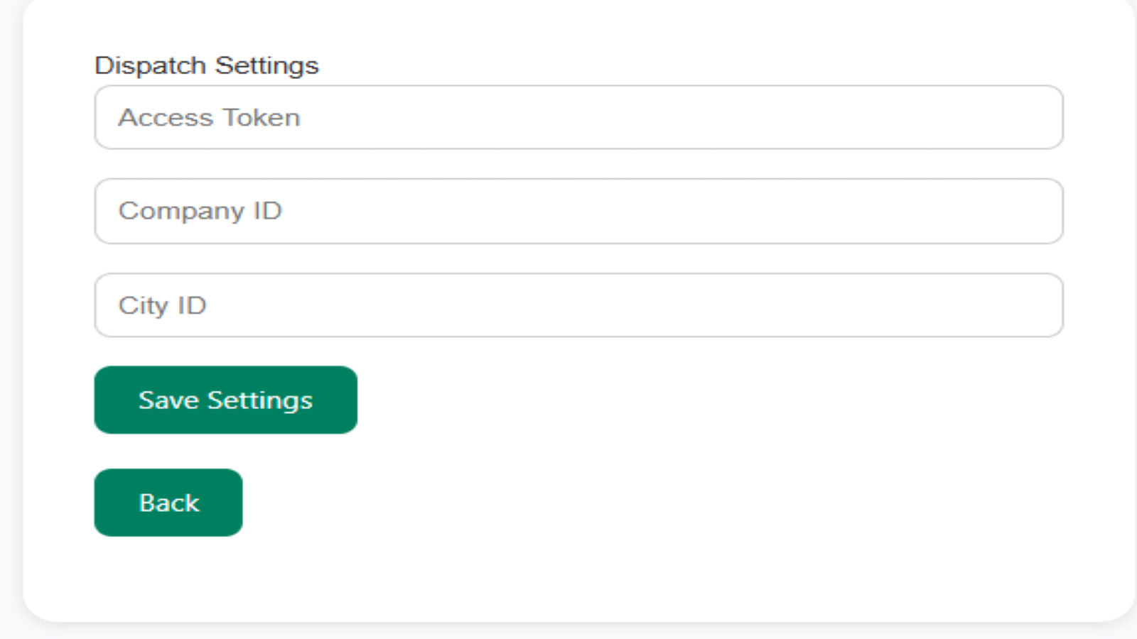 access token and companyid of the shipping company to send order