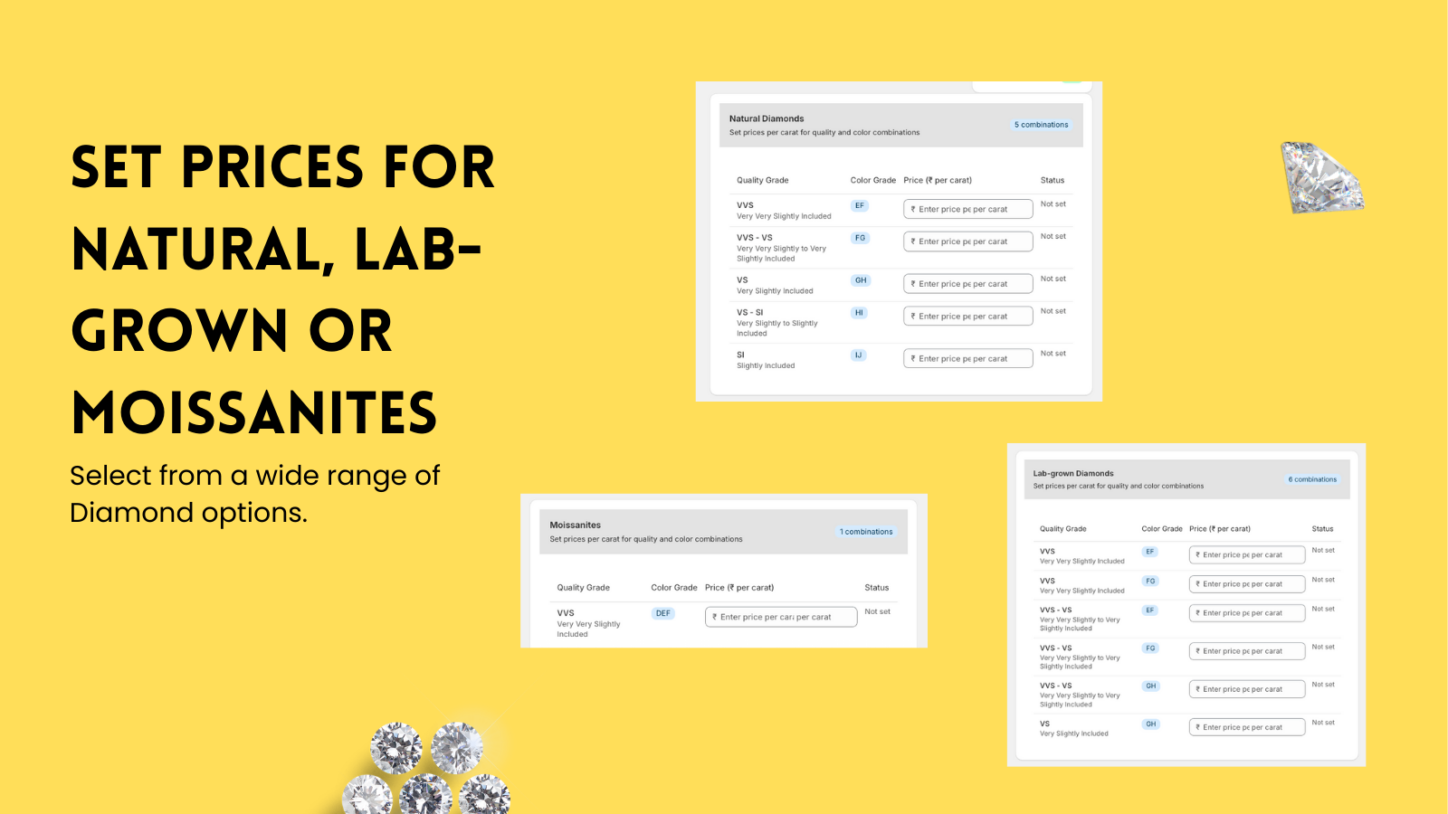 Select from Natural, LabGrown or Moissanites