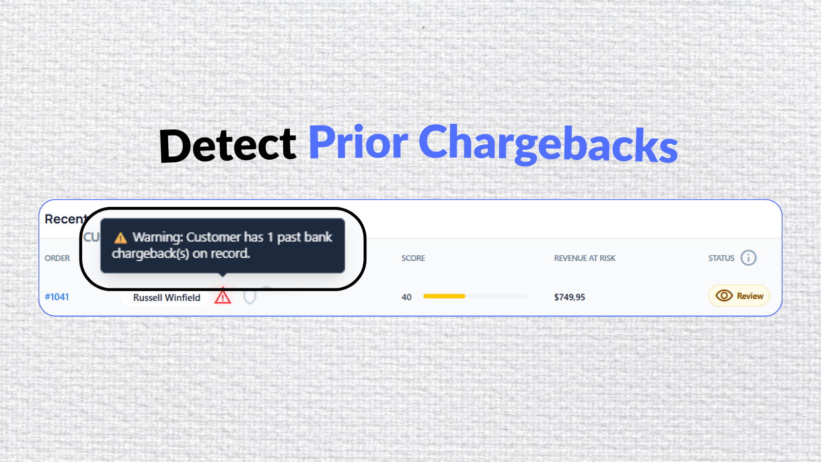 Automated detection of prior bank chargebacks