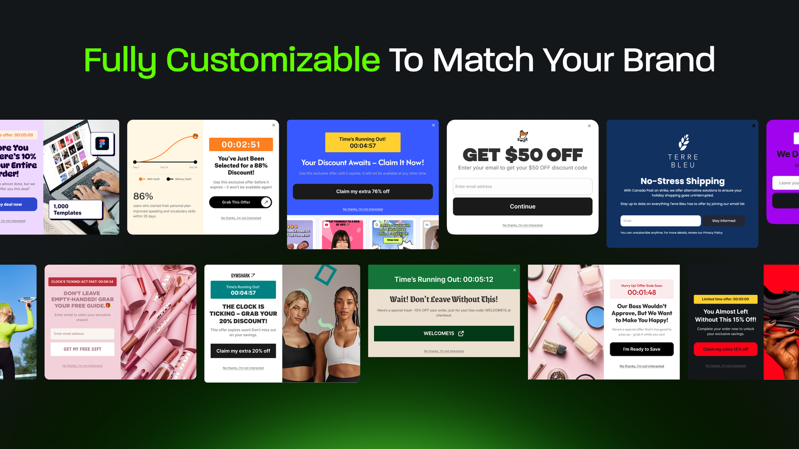 Customizable exit-intent popups for Shopify stores