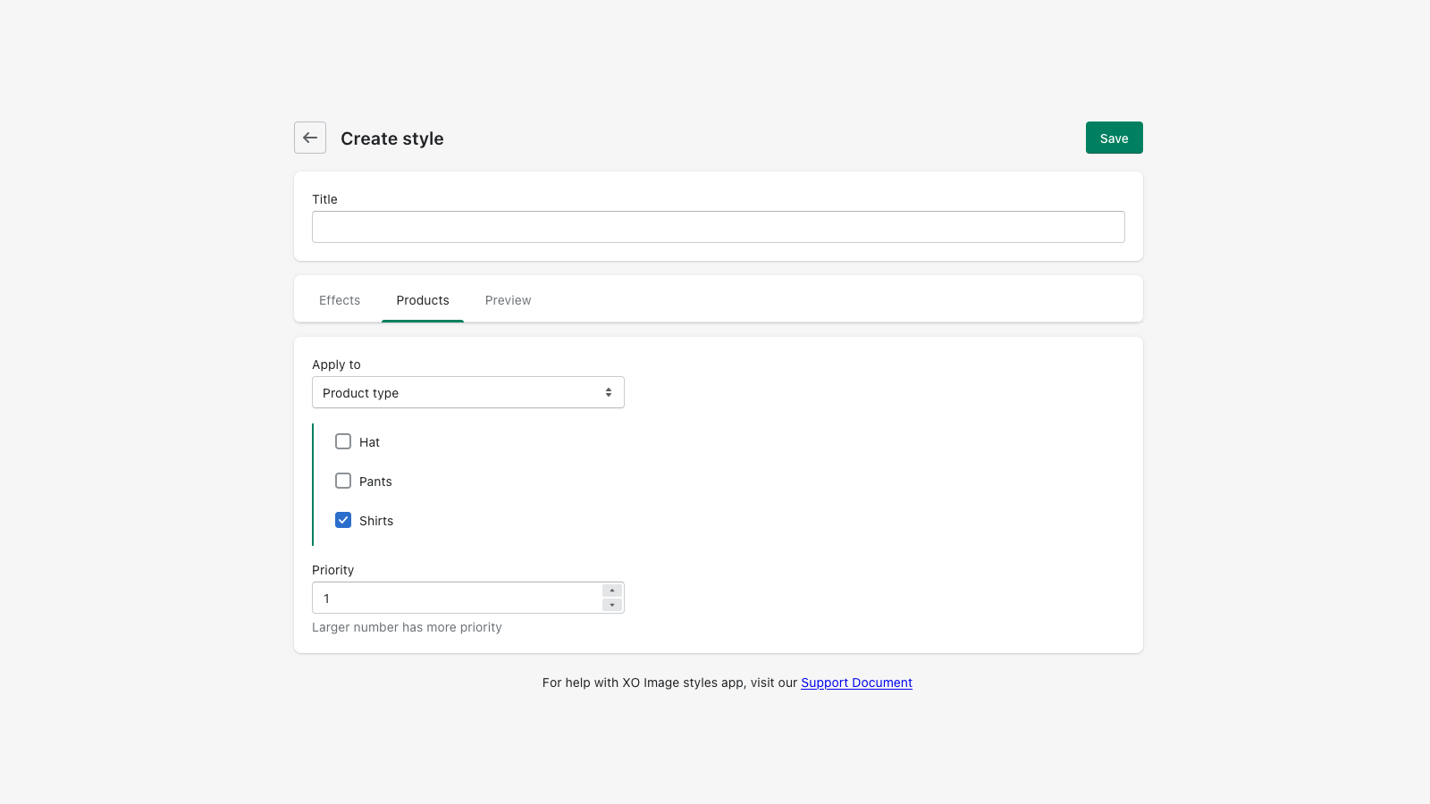 Choose product to apply