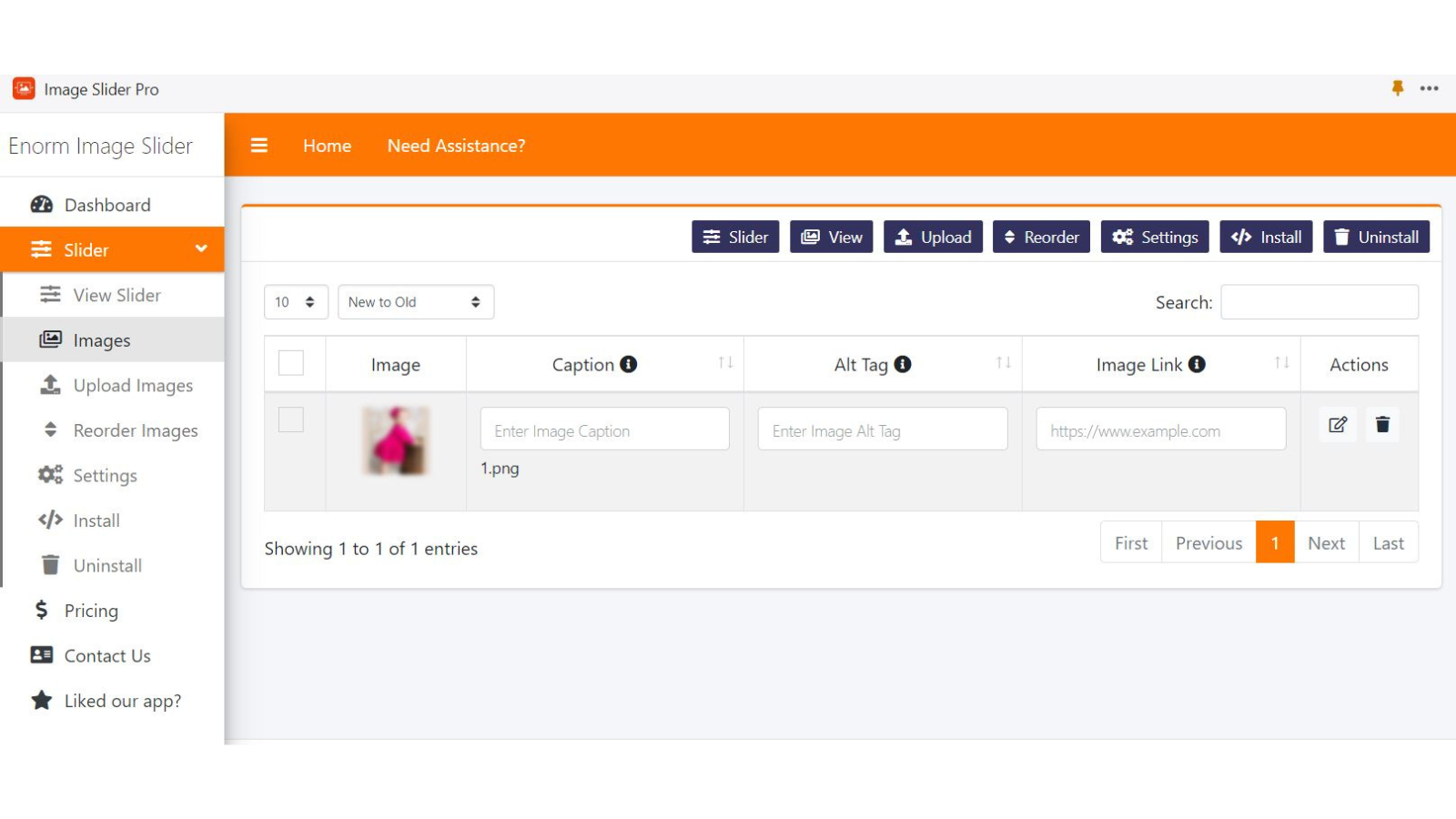 Enorm Slider backend