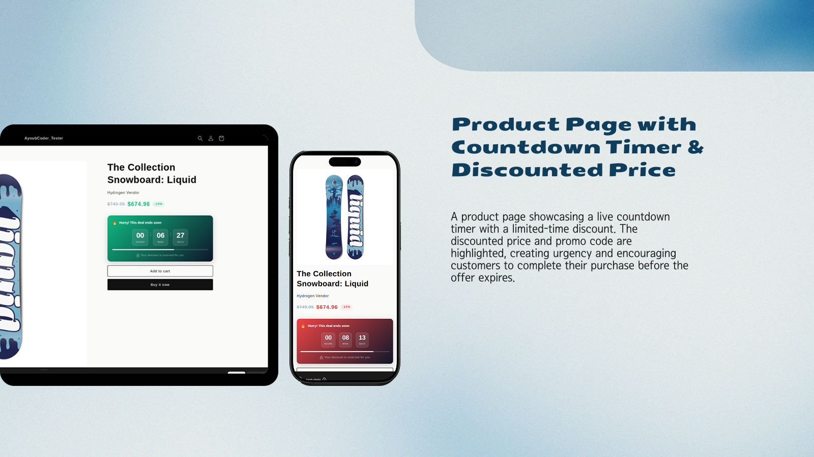 Product page with countdown timer & discount