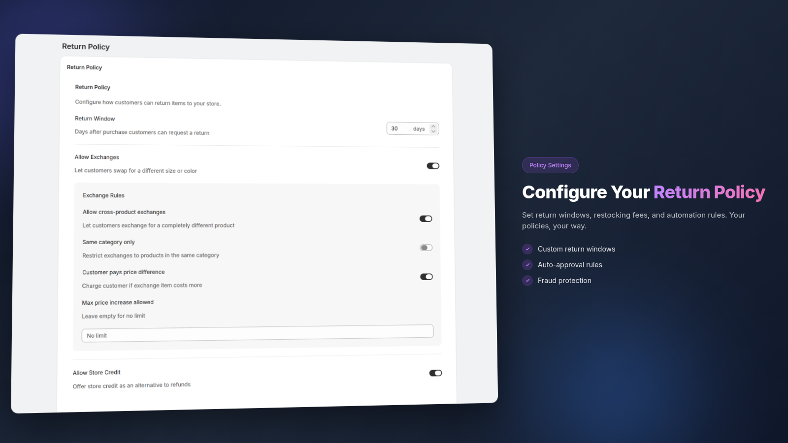 Configure your return policy