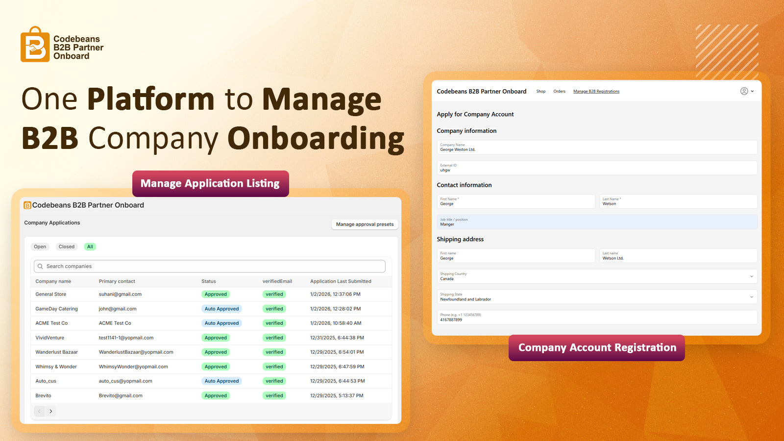 Manage B2B Company Onboarding