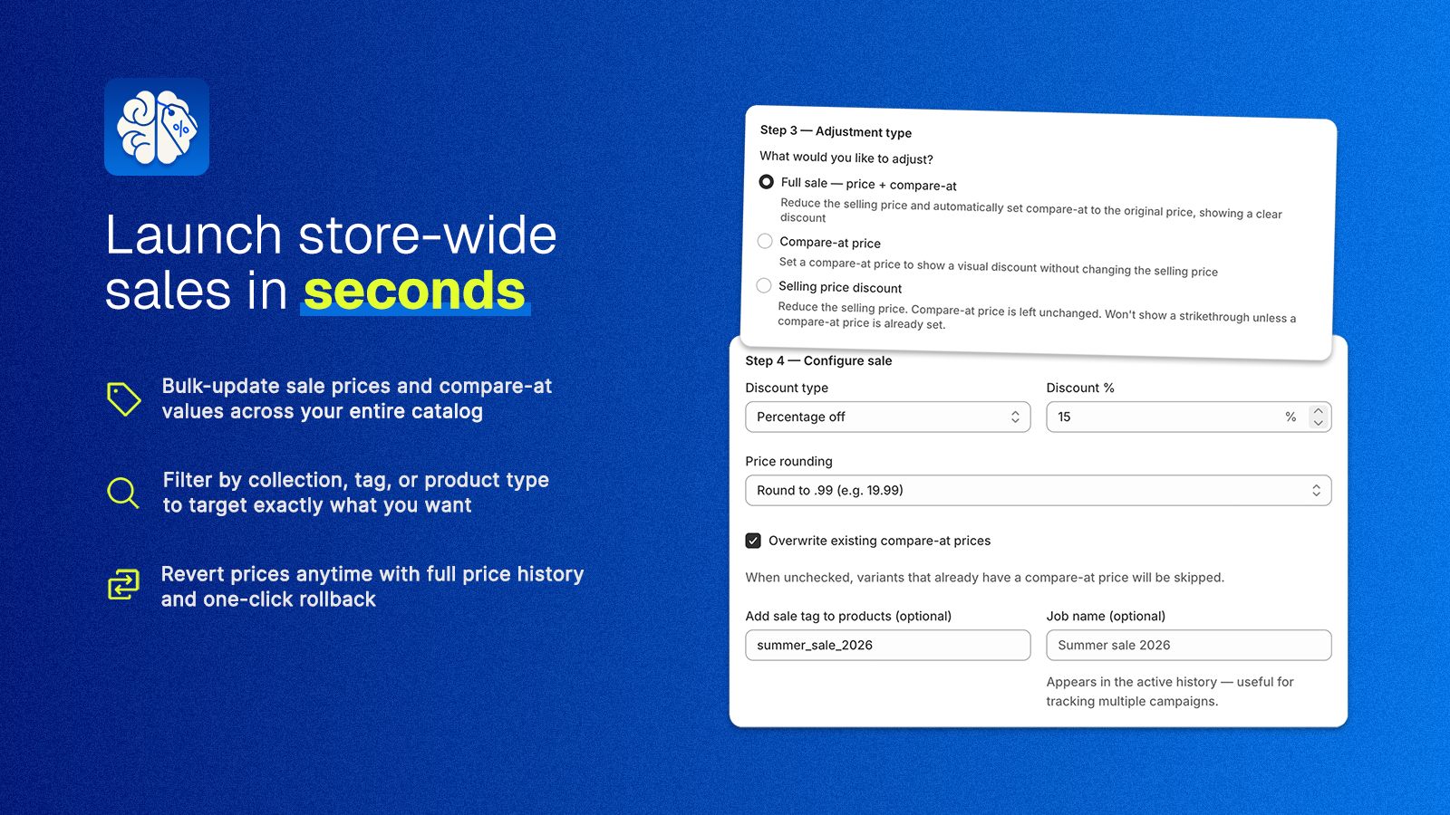 Launch store-wide sales with No Brainer Compare-At