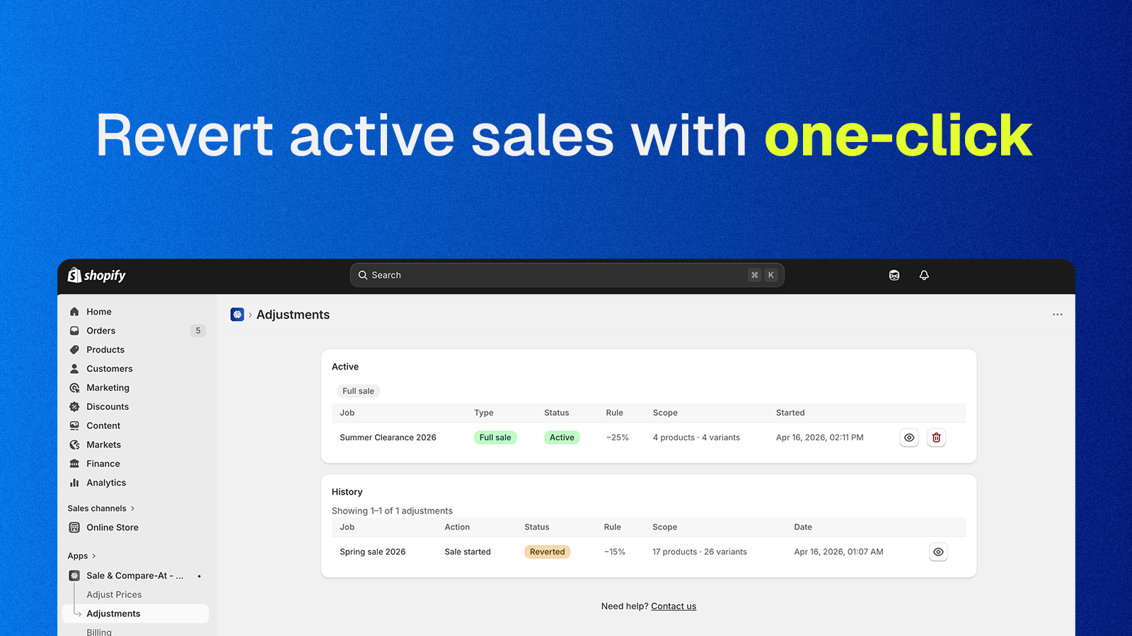 View active sales and revert past adjustments