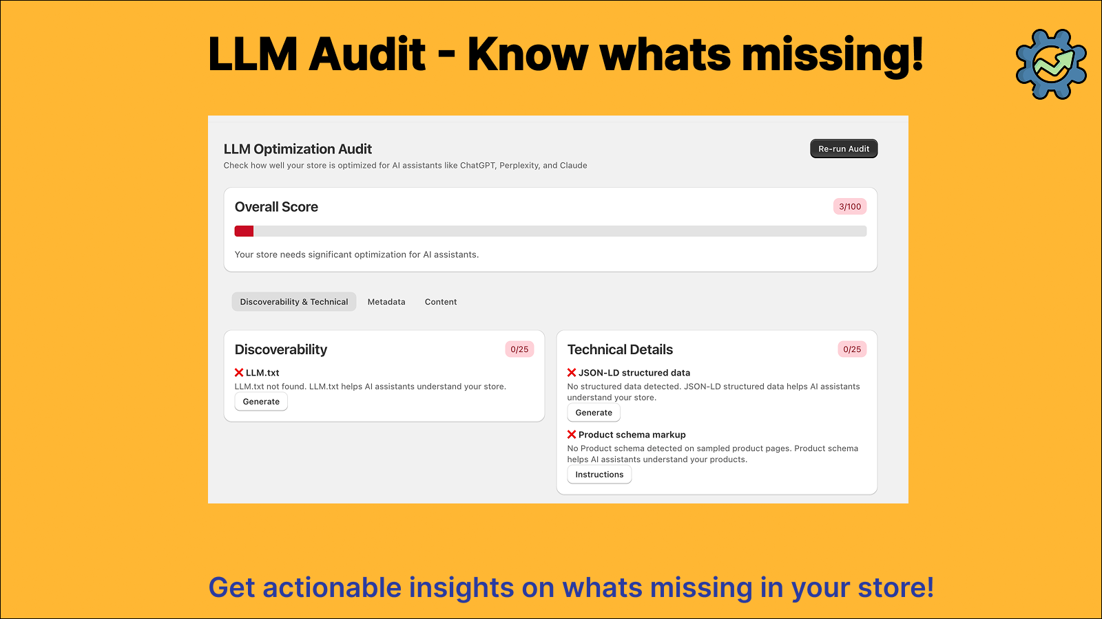 ChatGPT Audit - Check Meta tags, image alt text, FAQs, JSON LD