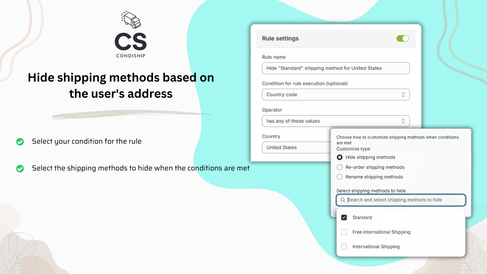 Hide shipping methods based on the user's address