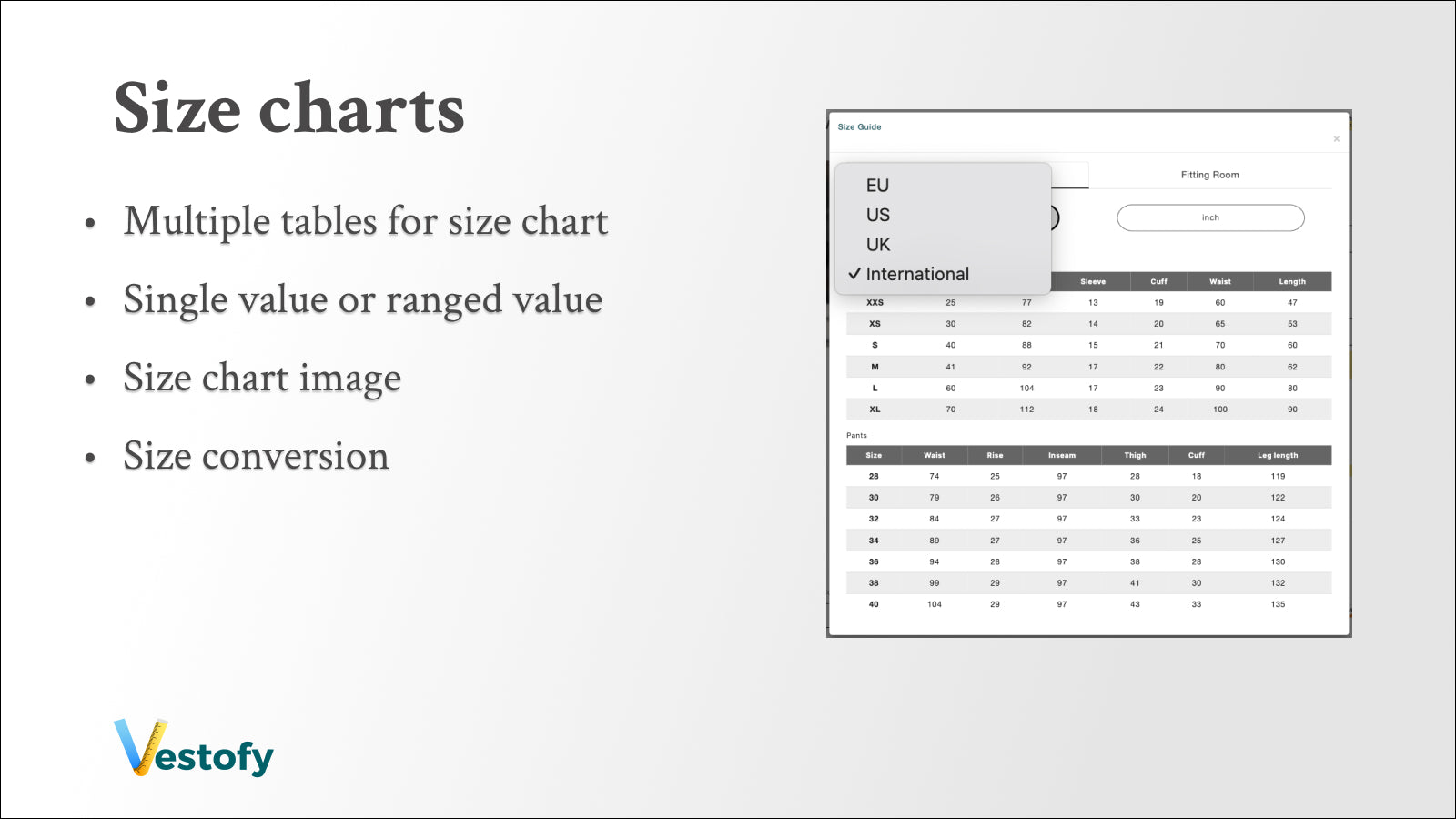 Advanced size charts with multiple table